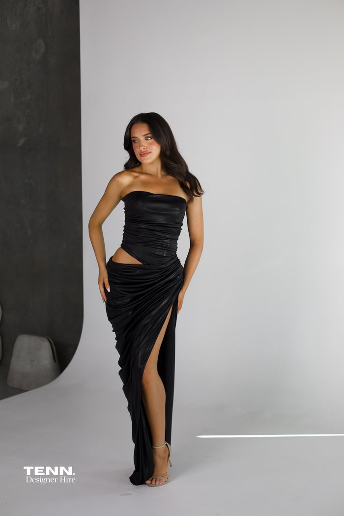 Albina Dyla Jet Corset Gown - Metallic Black