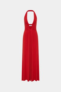 Misha Collection Jennifer Cupro Maxi Dress Hire – Plunging Halter Neckline with Gathering Detail in a Sleek Silhouette.