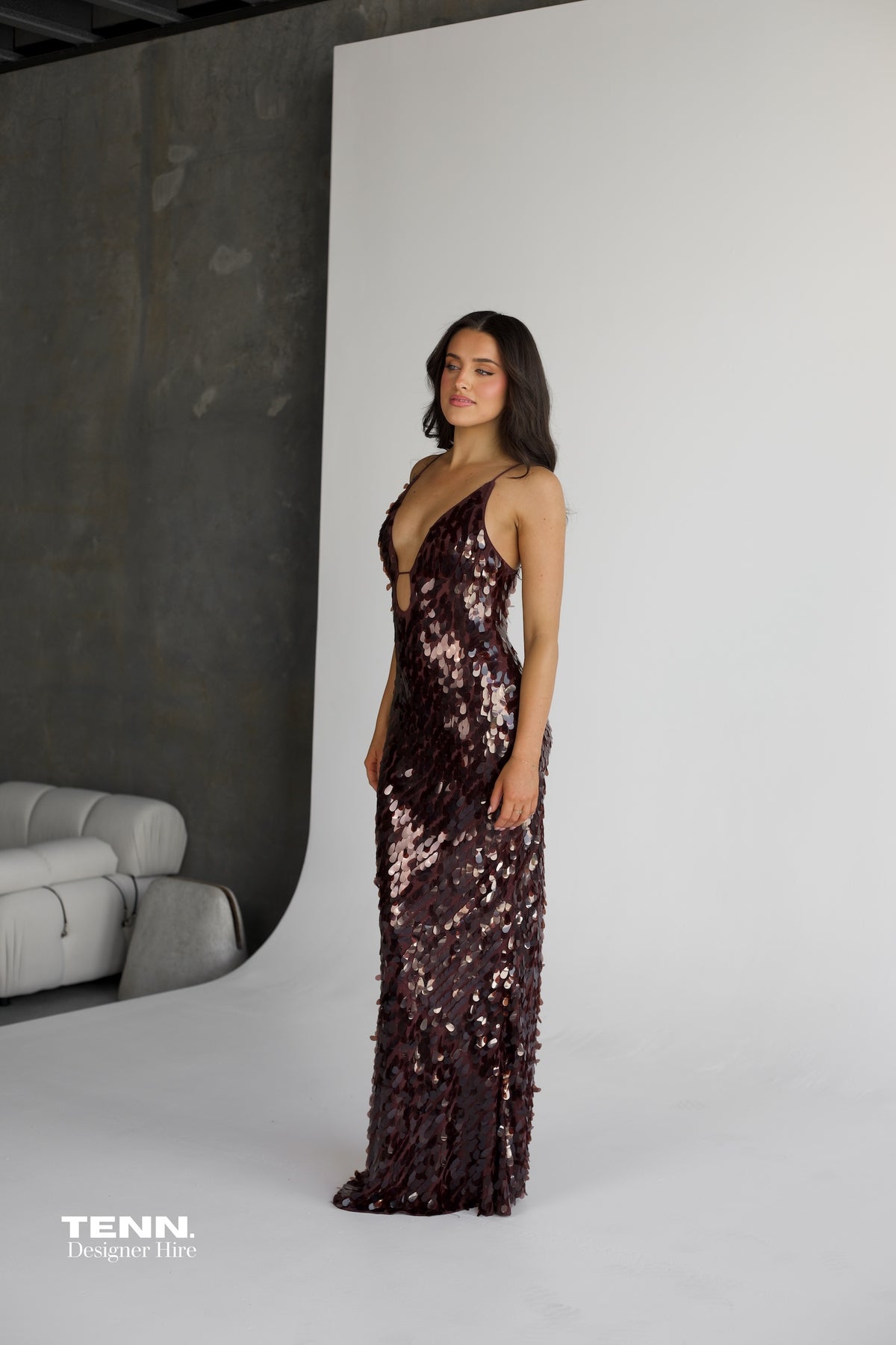 Misha Collection Sapphire Sequin Fig Maxi Dress – Plunging Neckline, Low Back, And Sparkling Sequin Formal Gown