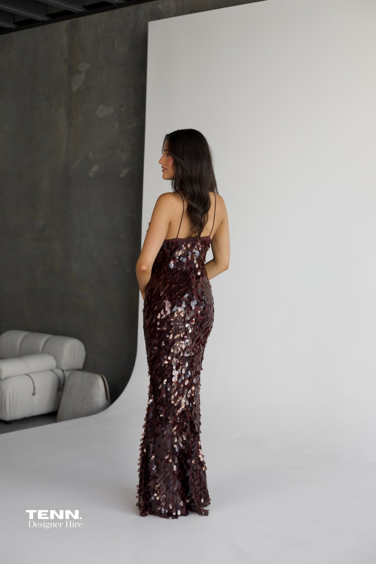 Misha Collection Sapphire Sequin Fig Maxi Dress – Plunging Neckline, Low Back, And Sparkling Sequin Formal Gown.