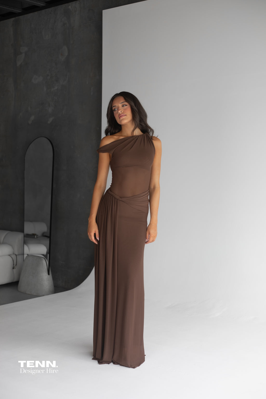 misha sisal one shoulder twist mesh maxi dress Misha Sisal Maxi dress