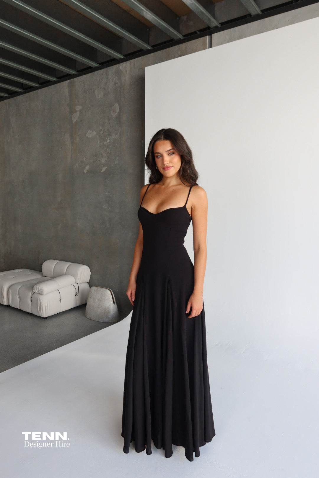 Paloma Formal Dress by Arcina Ori Hire in Black – Sweetheart Neckline, Fitted Bodice, and Flowing Skirt.