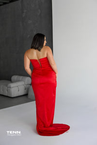 Red corset formal dress