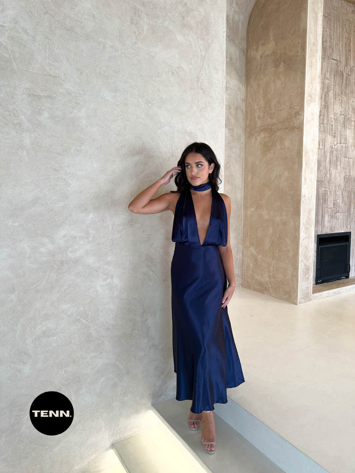 YLD halter maxi navy