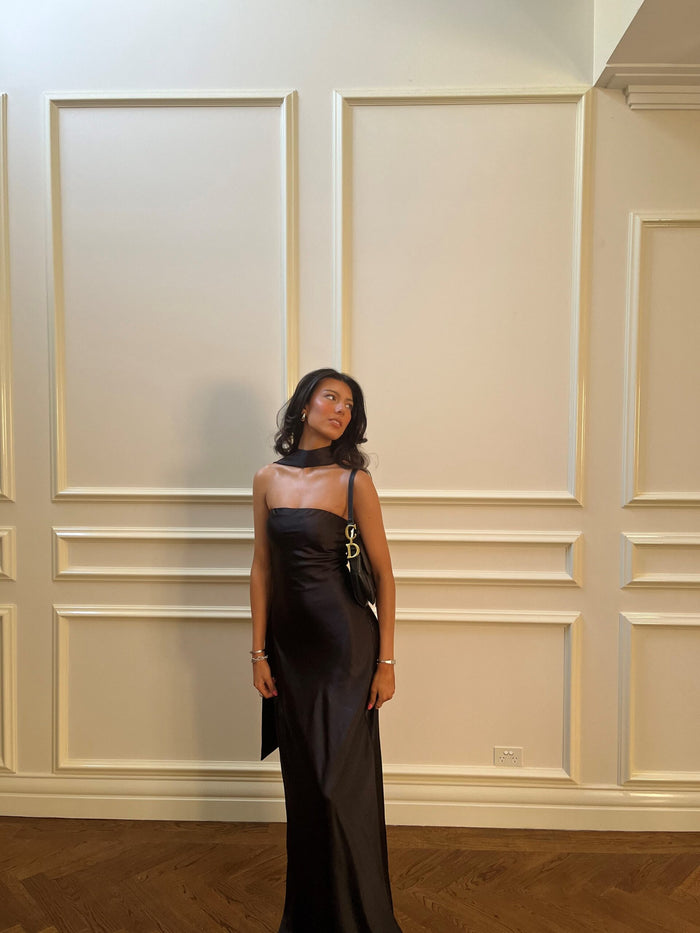 Ex Hire: Lilia Satin Maxi Dress - Black