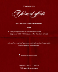 Promotional flyer for Tenn Gala 2026 with event details on a red background
