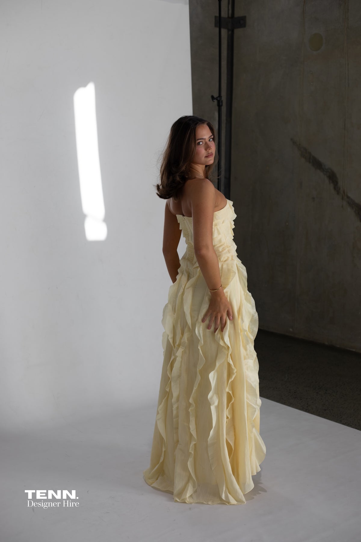 Aje Allairie Gown Butter Yellow Hire TENN Designer Hire