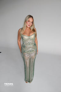 Albina Dyla Beaded Strap Gown Emerald TENN Designer Hire