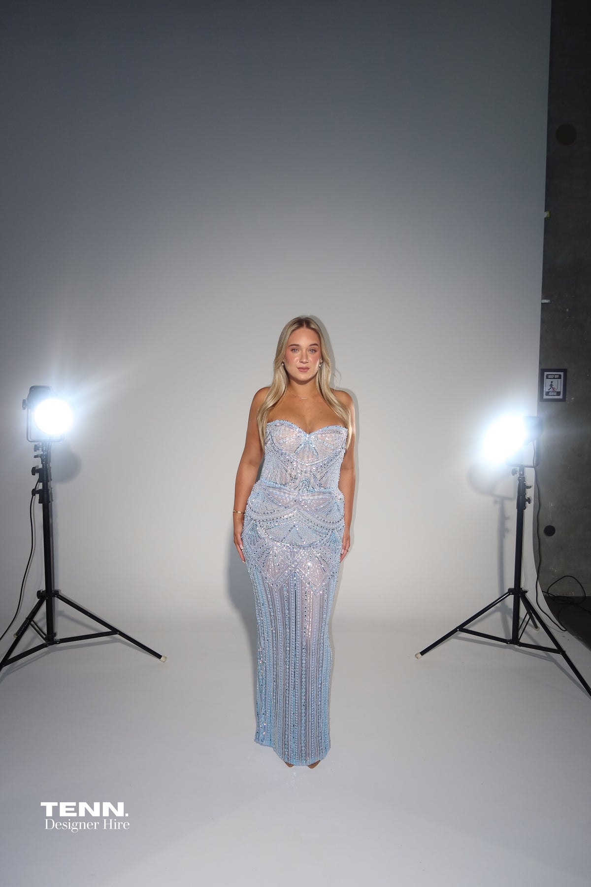 Albina Dyla Blush Majesty Blue Evening Gown TENN Designer Hire