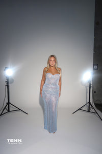 Albina Dyla Blush Majesty Blue Evening Gown TENN Designer Hire