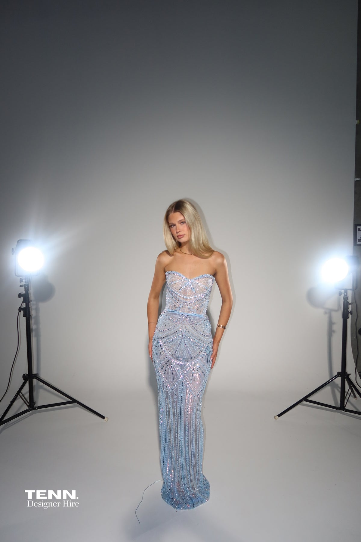Albina Dyla Blush Majesty Blue Formal Gown Hire TENN Designer Hire