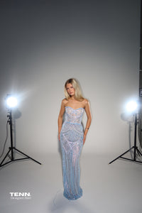 Albina Dyla Blush Majesty Blue Formal Gown Hire TENN Designer Hire