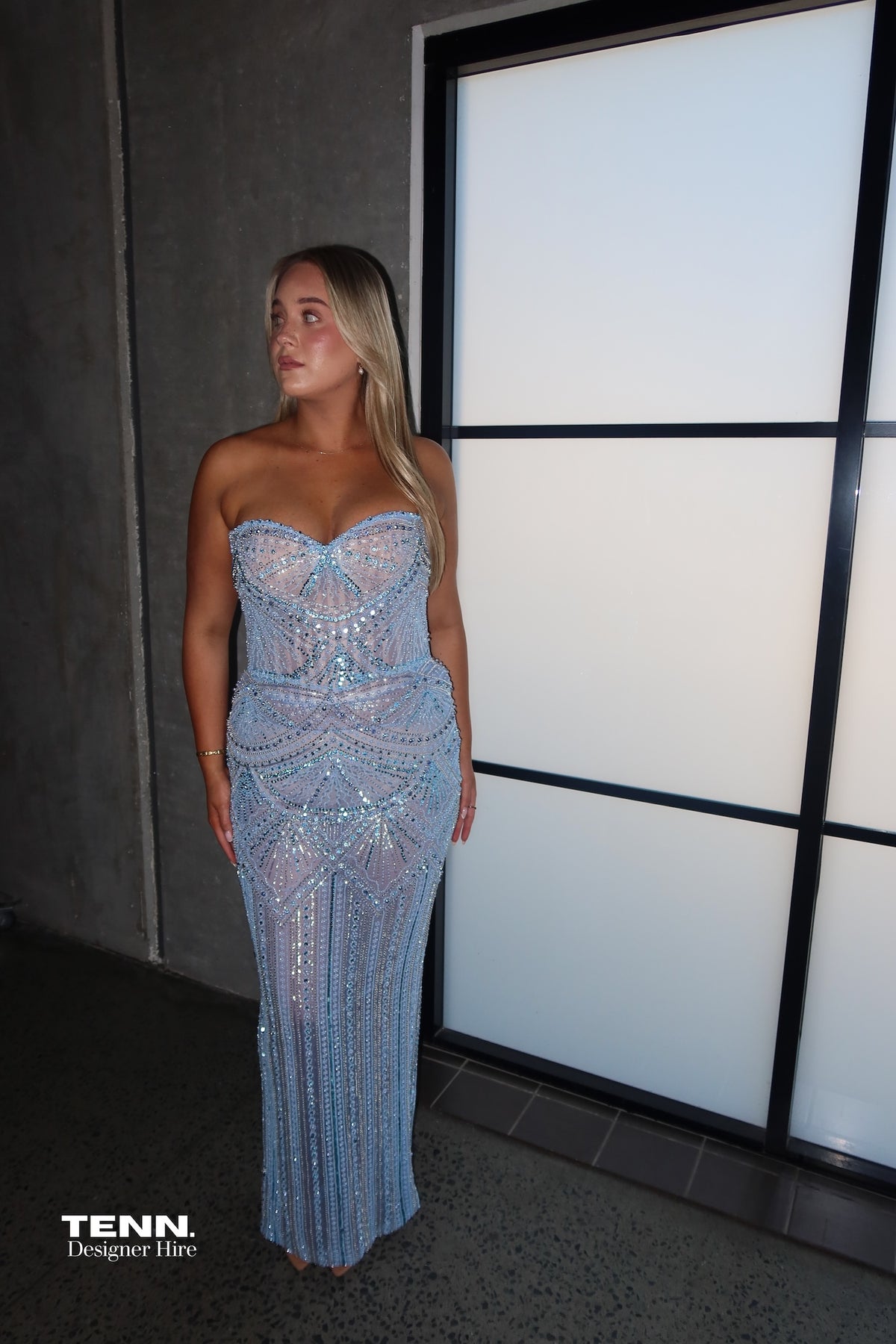 Albina Dyla Blush Majesty Blue Gown TENN Designer Hire