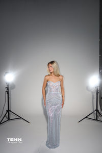 Albina Dyla Blush Majesty Blue Maxi Gown TENN Designer Hire