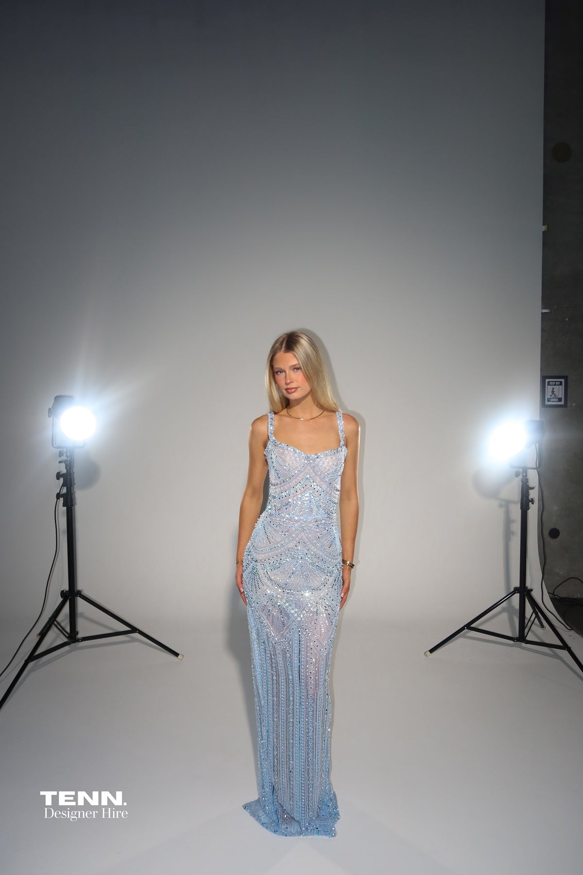 Albina Dyla Blush Rose Blue Gown TENN Designer Hire