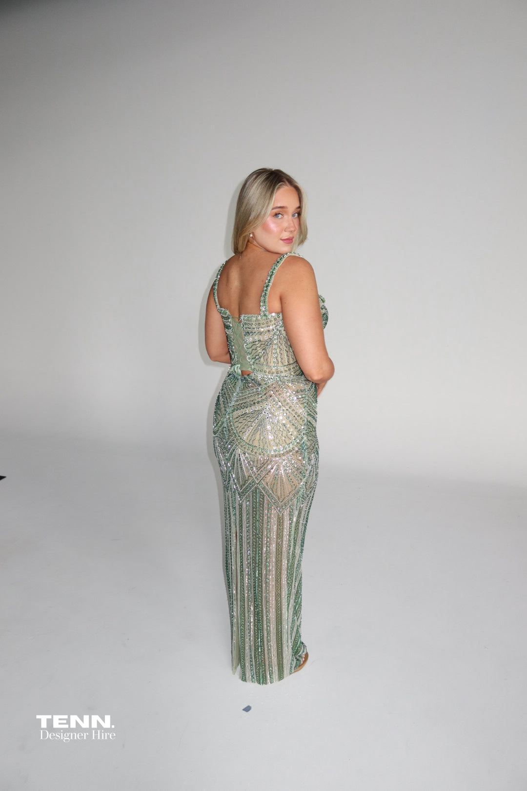 Albina Dyla Emerald Sequin Gown TENN Designer Hire