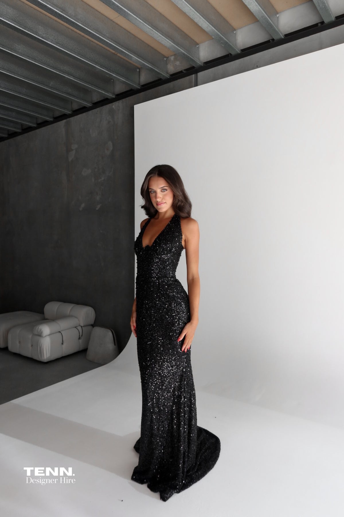 Albina Dyla Figure-Hugging Diamond Detail Gown Midnight – TENN Designer Hire