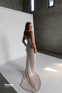 Albina Dyla Gold Halter Couture Gown TENN Designer Hire