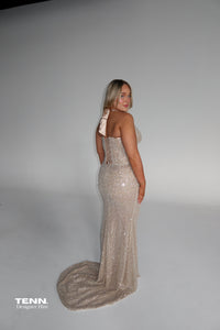 Albina Dyla Gold Statement Gown TENN Designer Hire
