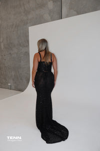 Albina Dyla Golden Couture Gown Midnight Hire TENN Designer Hire