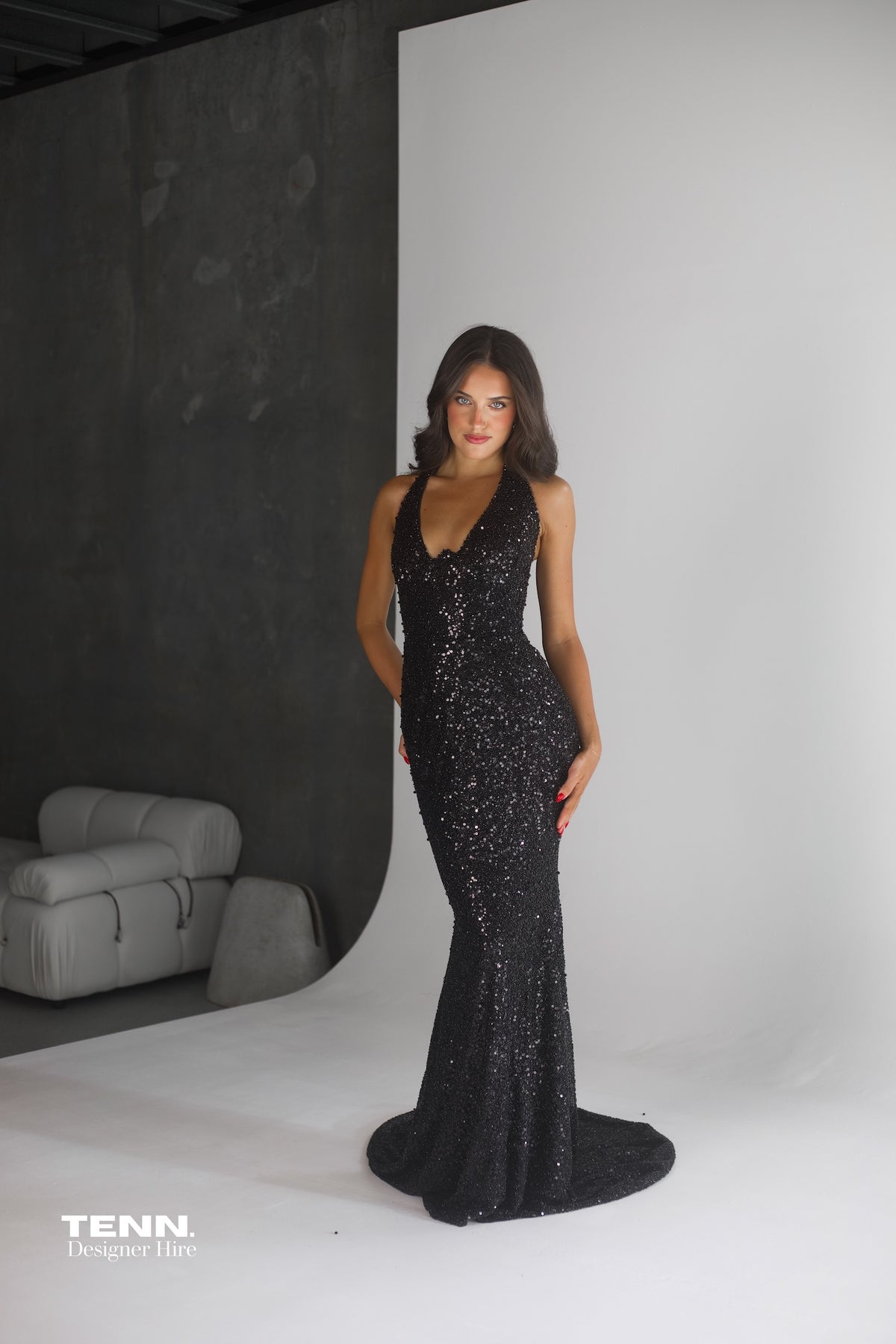 Albina Dyla Golden Couture Halter Neck Gown Midnight – TENN Designer Hire