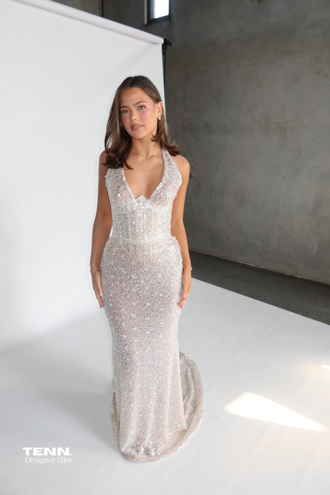 Albina Dyla Hand Embellished Couture Gown Gold TENN Designer Hire