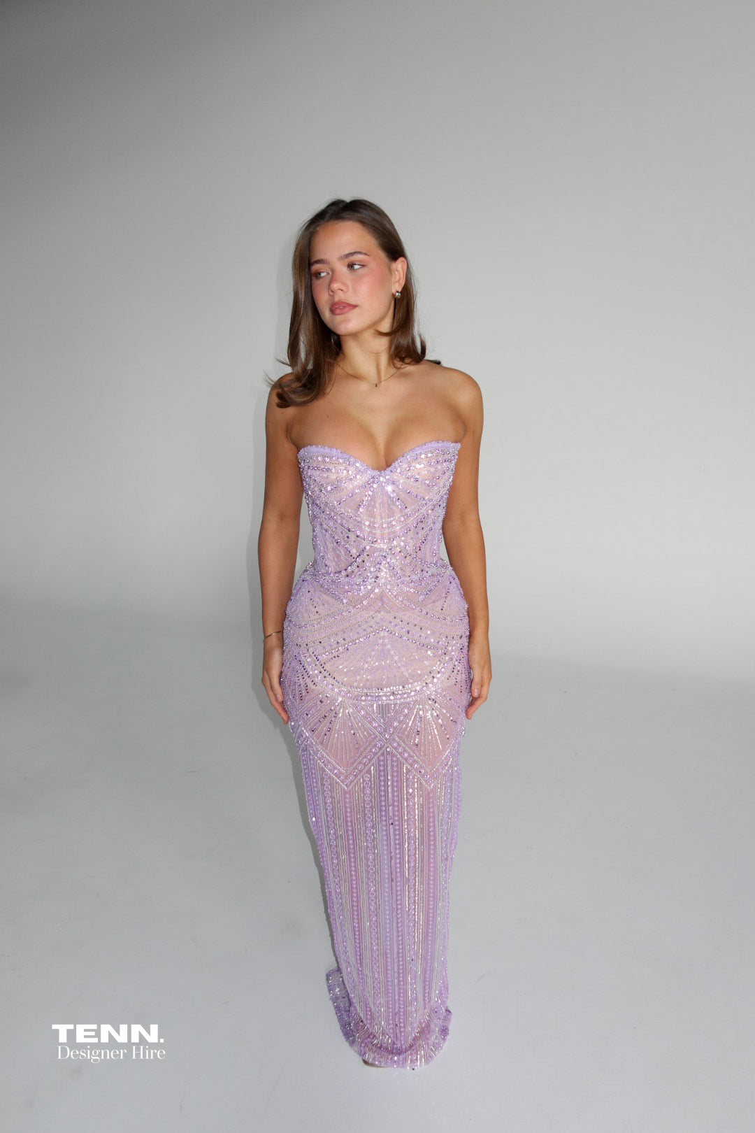 Albina Dyla Hand Sewn Lilac Sequin Gown TENN Designer Hire