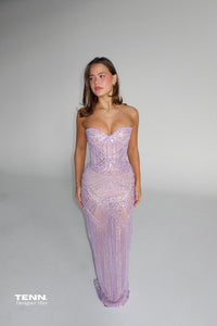 Albina Dyla Hand Sewn Lilac Sequin Gown TENN Designer Hire