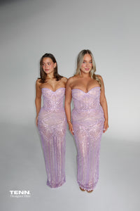 Albina Dyla Lilac Crystal Sequin Gown TENN Designer Hire