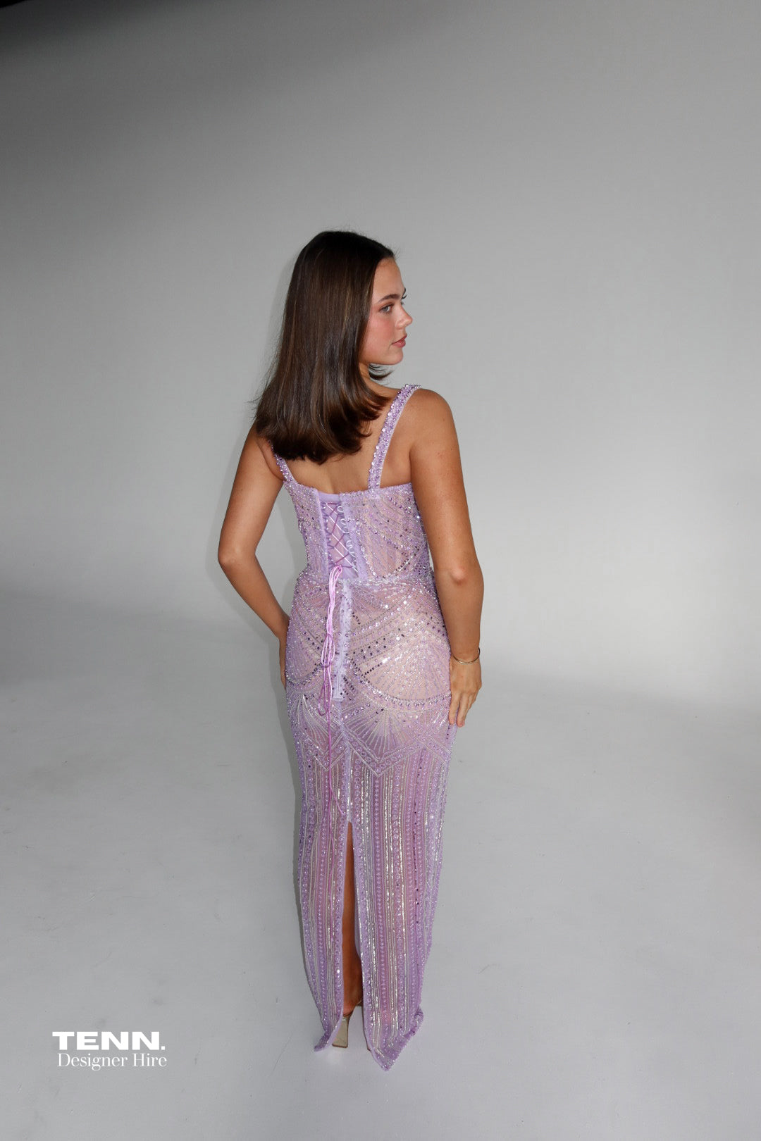 Albina Dyla Lilac Sequin Couture Gown TENN Designer Hire