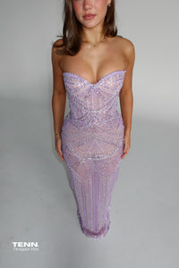 Albina Dyla Lilac Sweetheart Neckline Gown TENN Designer Hire
