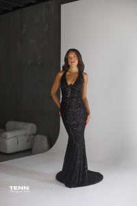 Albina Dyla Midnight Halter Corset Evening Gown – TENN Designer Hire