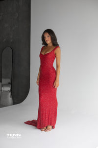 Albina Dyla Scarlett Gown Red – TENN Designer Hire