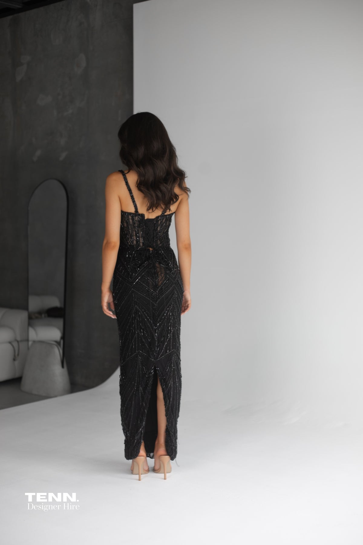 Albina Dyla Siren Black Sequined Gown – TENN Designer Hire