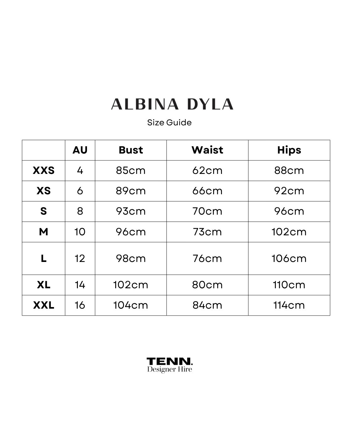 Albina Dyla Size Chart Hire formal dresses