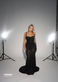 Albina Dyla X TENN Midnight Celestial Shimmer Gown TENN Designer Hire