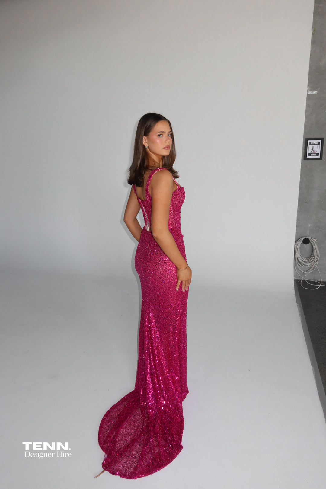 Albina Dyla x TENN Celestial Shimmer Gown Fuchsia TENN Designer Hire