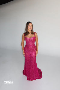 Albina Dyla x TENN Fuchsia Sequin Couture Gown TENN Designer Hire