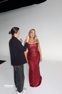 Albina Dyla x TENN Fuchsia Statement Gown TENN Designer Hire