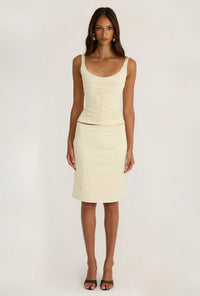 Ance Gria Atlein Satin Top & Midi Skirt Set Cream TENN Designer Hire