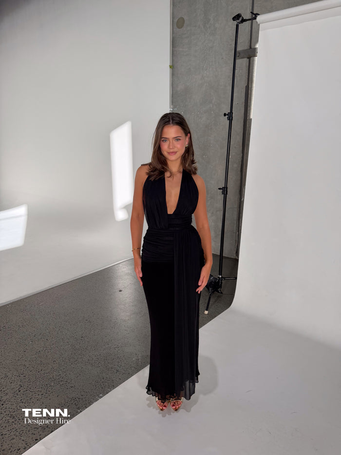 Bec + Bridge Cassis Drape Maxi Dress in Black TENN Designer Hire