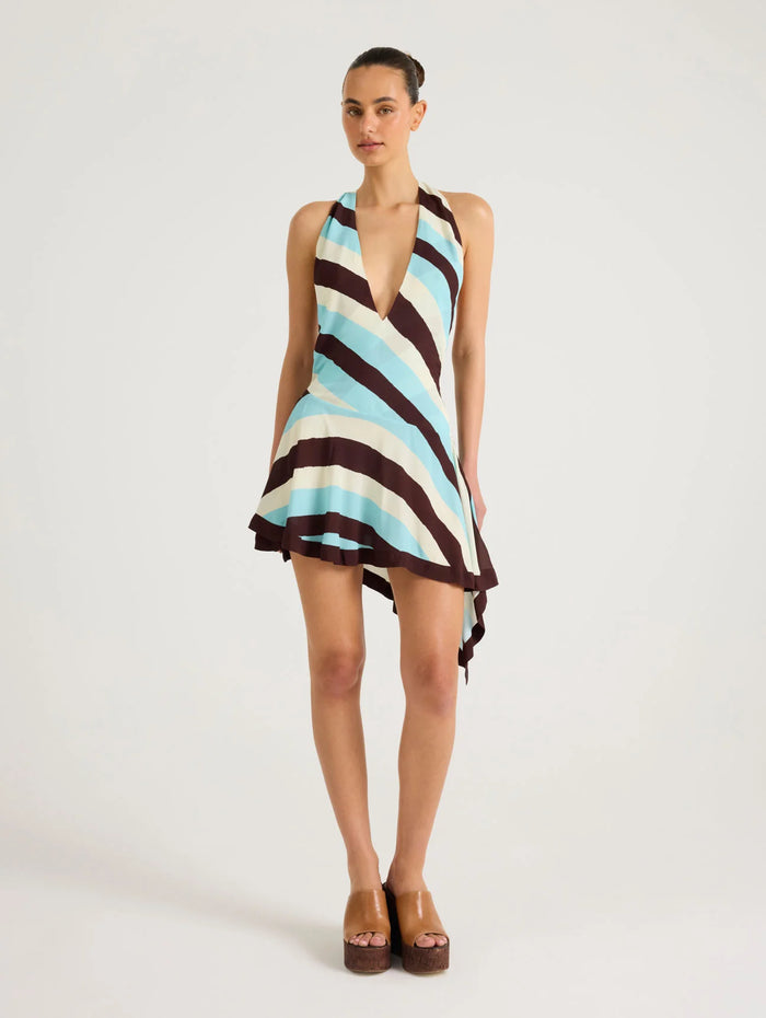 Benni Alex Onda Stripe Halter Mini Dress TENN Designer Hire