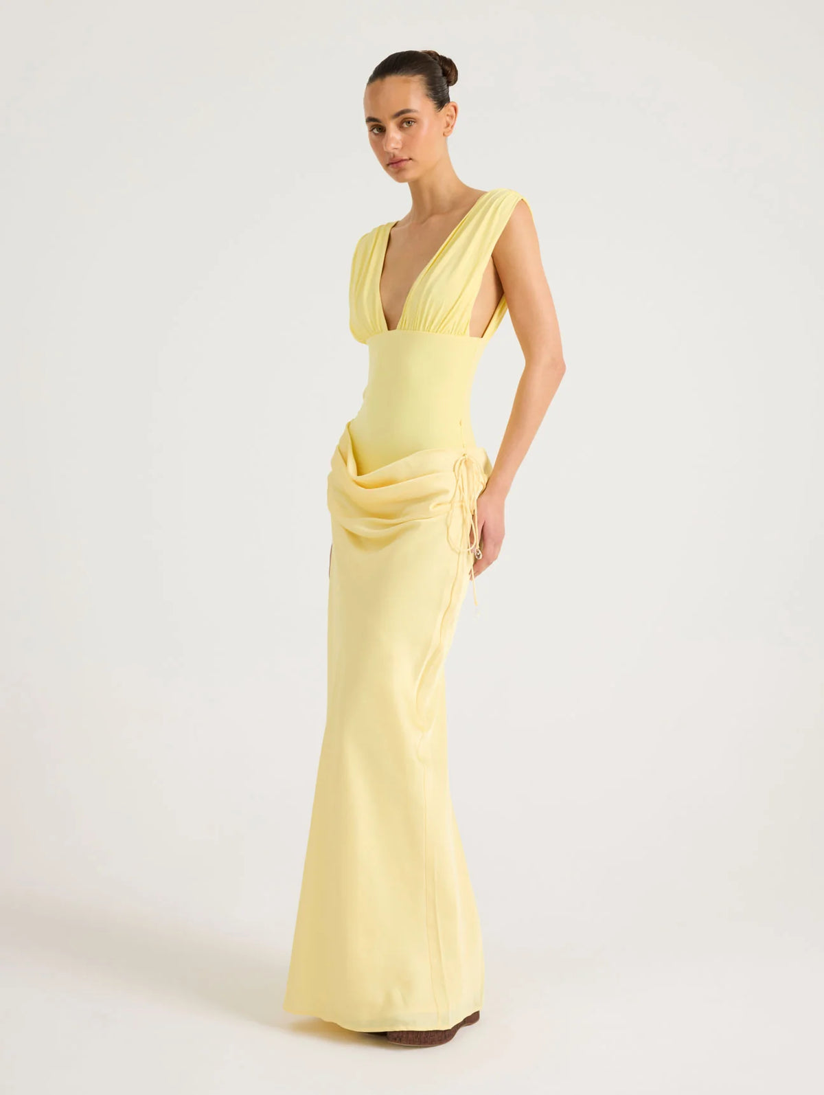 Benni Monroe Yellow Jersey Bodice Gown TENN Designer Hire