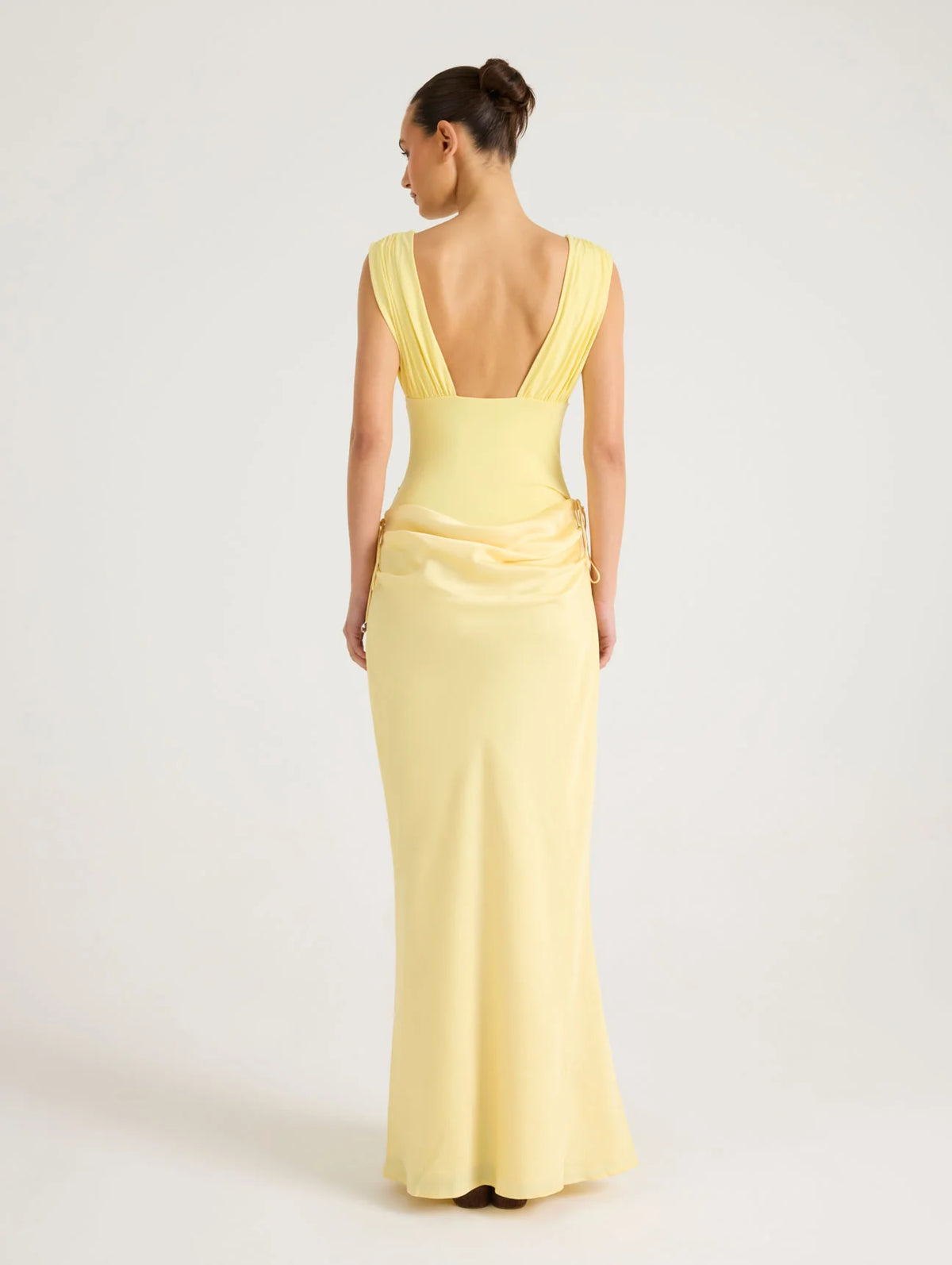 Benni Monroe Yellow Two Fabric Maxi Dress TENN Designer Hire