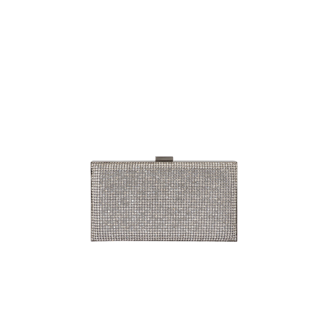 Stef Crystal Box Clutch - Silver