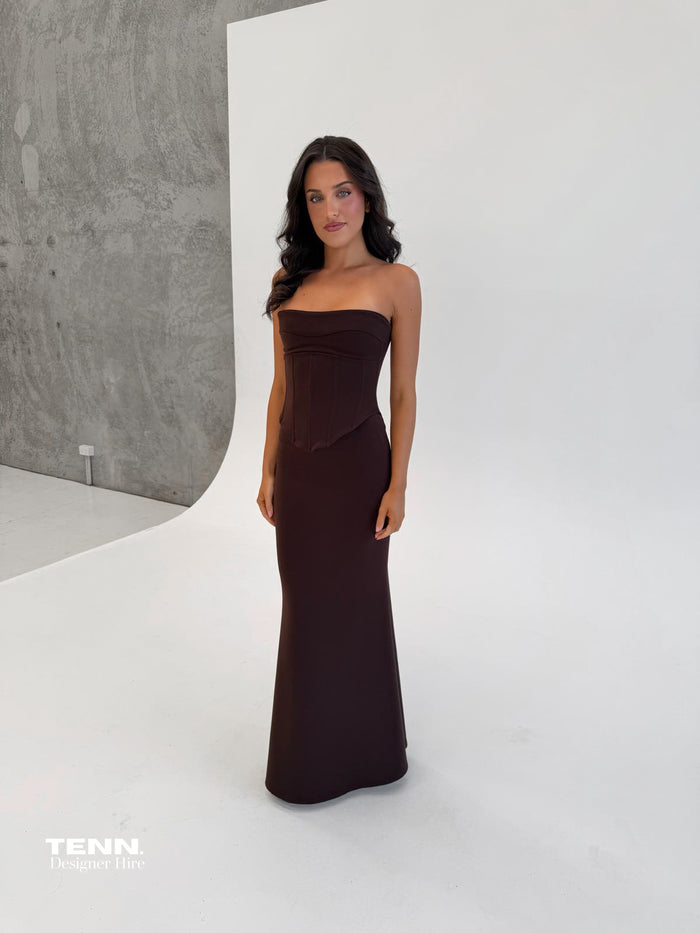 HNTR The Label Louie Gown Brown Two Piece Gown TENN Designer Hire