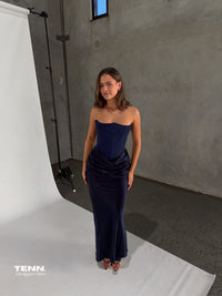 House of CB Persephone Strapless Corset Dress in Navy TENN Designer Hire