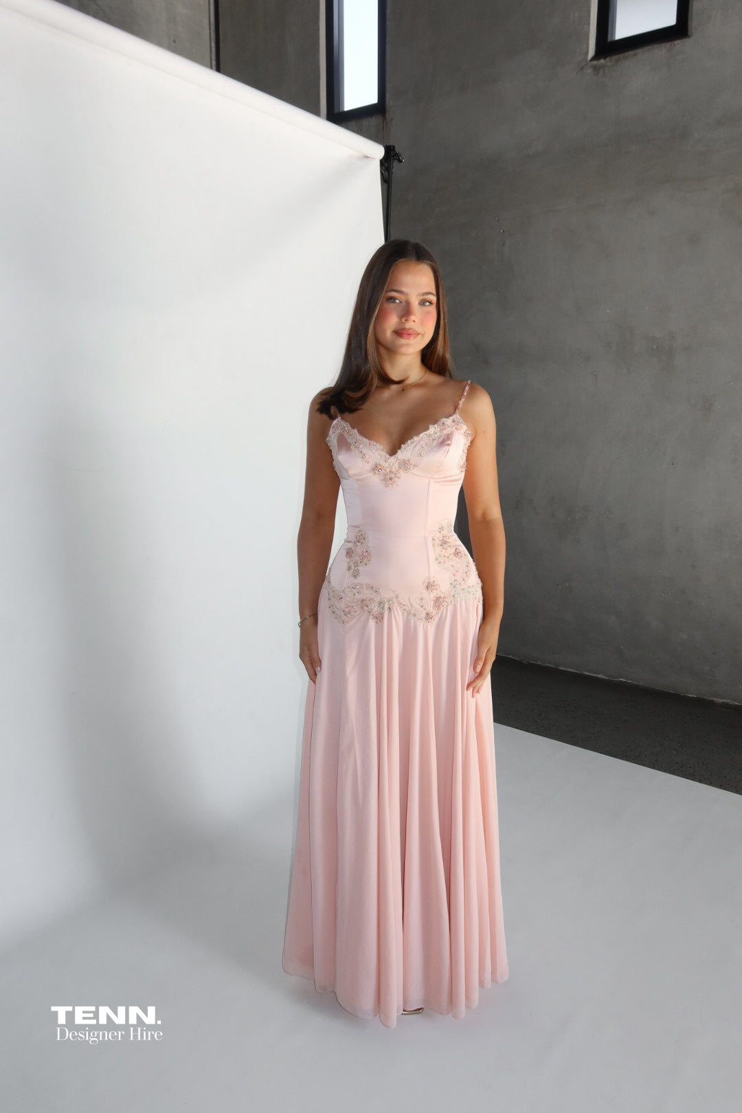 House of CB Saloma Blush Embellished Maxi Dress TENN Designer Hire