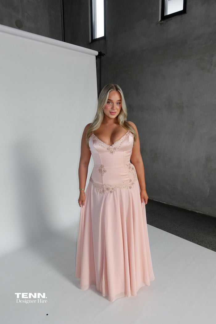 House of CB Saloma Corset Maxi Dress Pink TENN Designer Hire