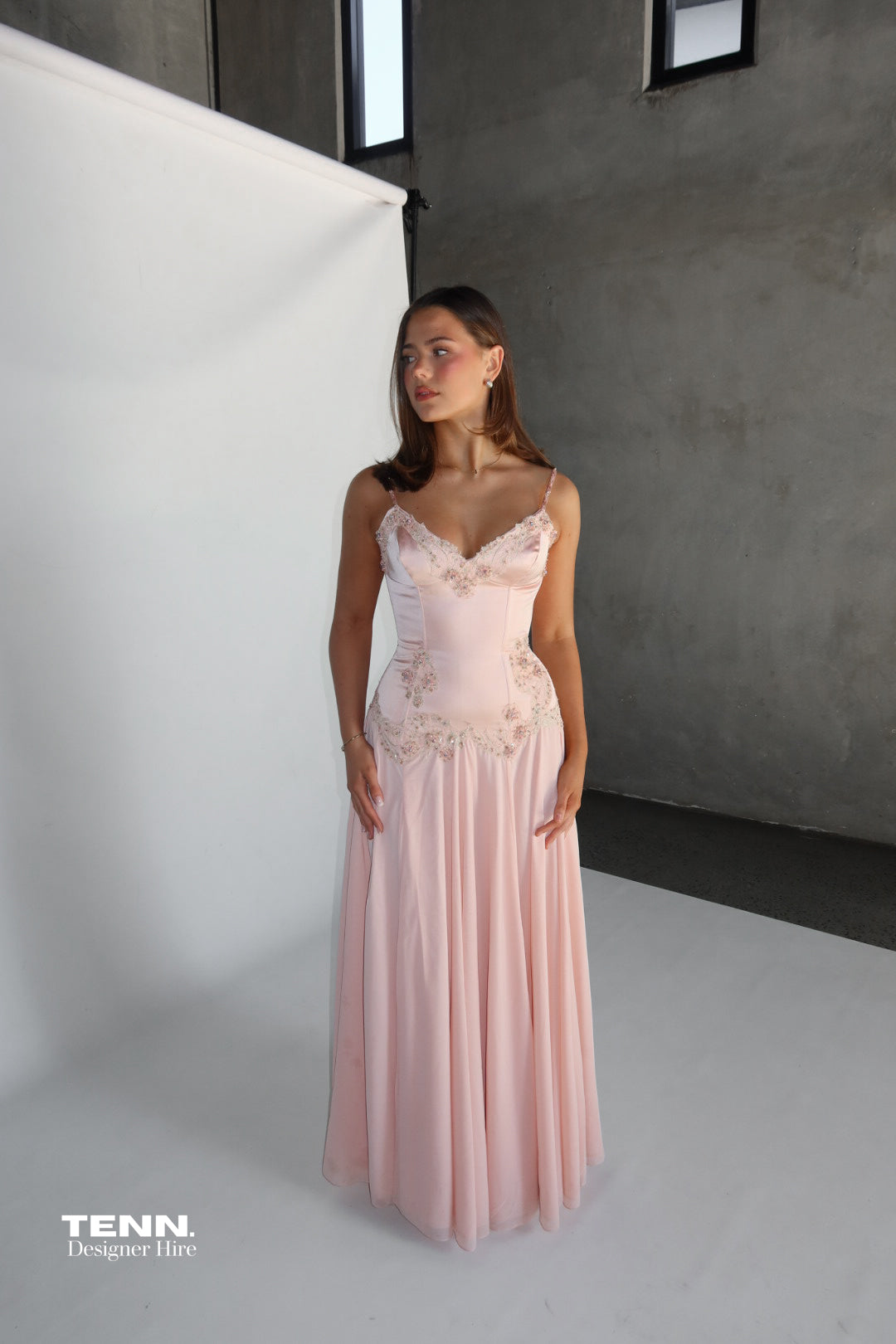 House of CB Saloma Satin Maxi Dress Pink TENN Designer Hire